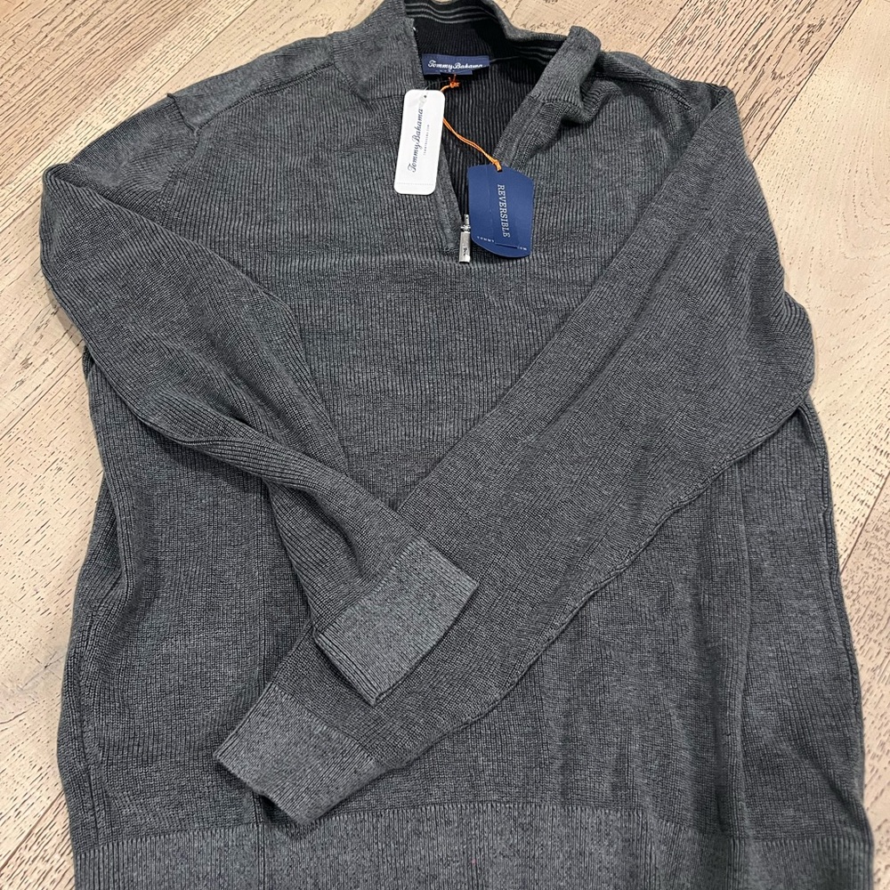Tommy Bahama Heathered Gray Quarter-Zip Pullover Sweater